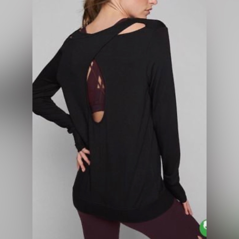 Athleta Go-To-Coaster Open Keyhole Black Sweatshirt